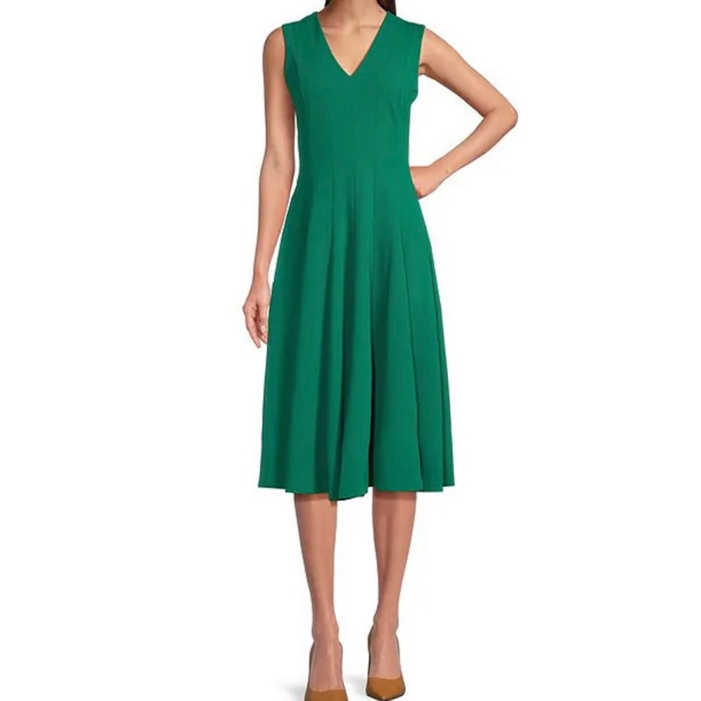✨ NWT Calvin Klein V-Neck Sleeveless Scuba Crepe Fit-and-Flare Dress | Size 16